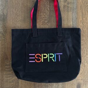 ESPRIT Rainbow Logo Canvas Tote Bag – Black & Red Large Carryall